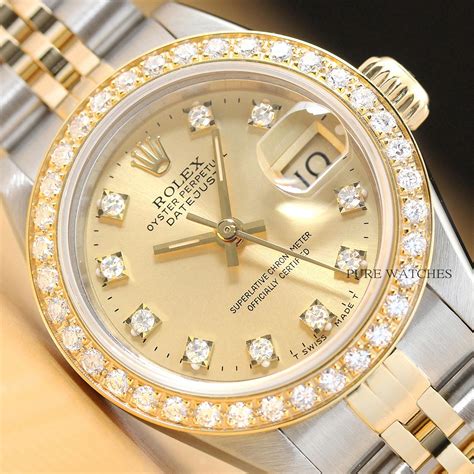 stainless steel rolex women's watch|ladies rolex with diamond bezel.